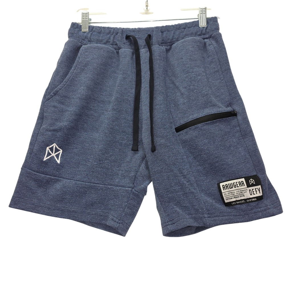 Rawgear Defy Mens Blue Textured Knit Athletic‎ Gym Shorts Size Small Drawstring